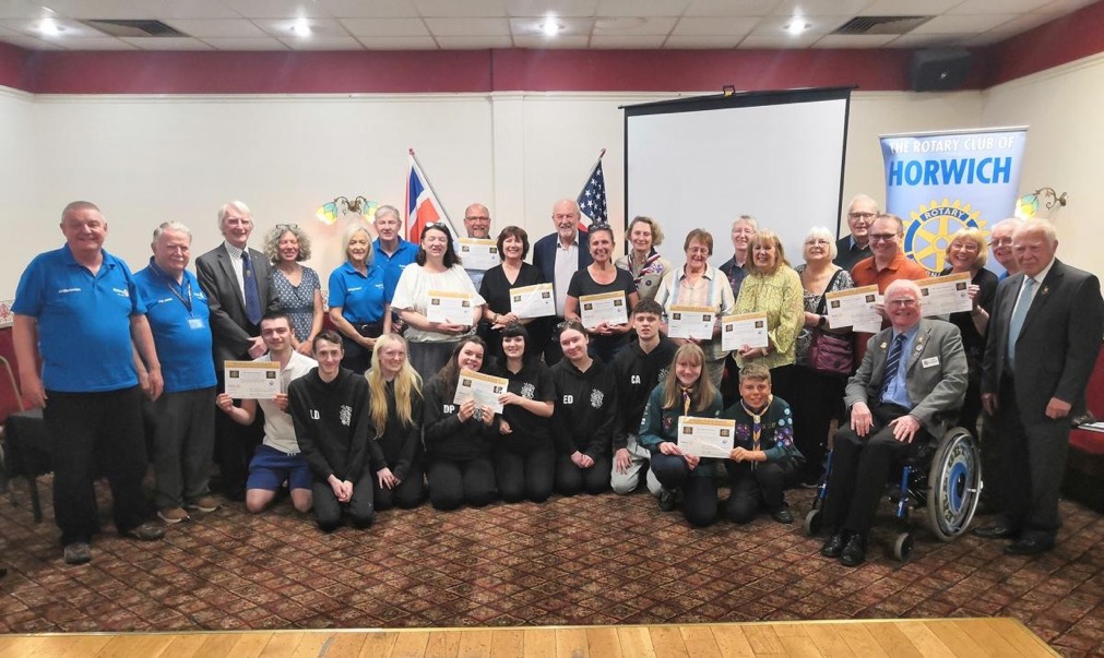 Caption: Representatives of local voluntary organisations and members of the Rotary Club of Horwich pictured at the Dragon’s Den event at Horwich RMI